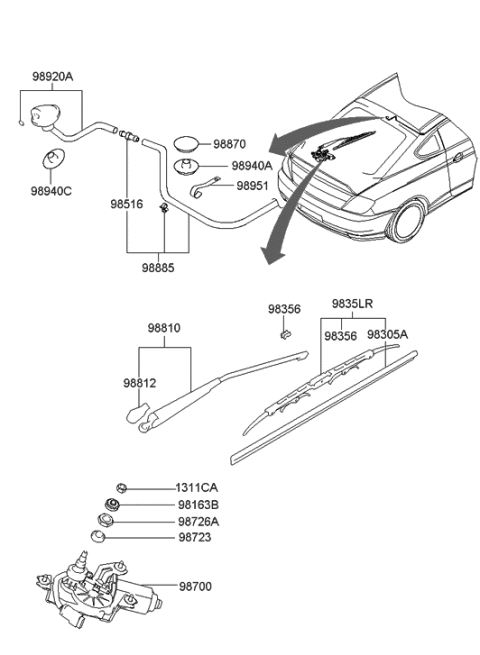 2010 Hyundai Santa Fe Wiper Blade Assembly Diagram for 98350-H1000