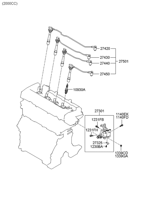 2004 Hyundai Tiburon Spark Plug & Cable Diagram 1