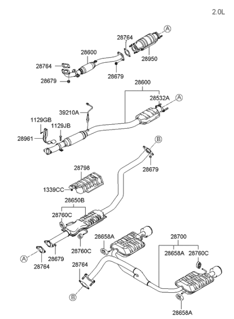 2010 Hyundai Santa Fe Catalytic Converter Assembly Diagram for 28950-23340