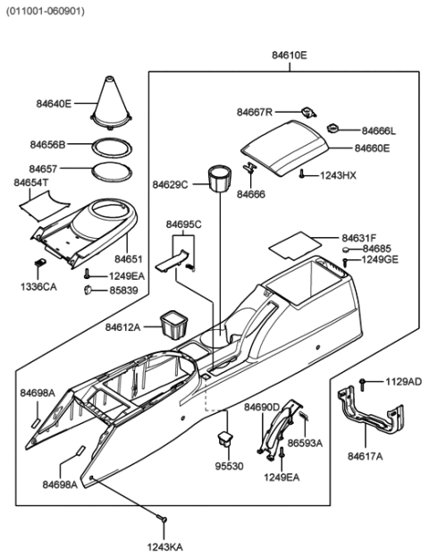 2006 Hyundai Tiburon Old Body Style Floor Console Diagram 1