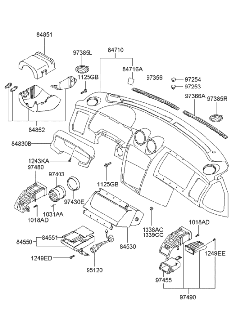 2002 Hyundai Tiburon Crash Pad Upper Diagram 1