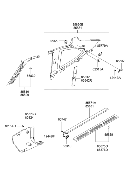 2001 Hyundai Tiburon Interior Side Trim Diagram