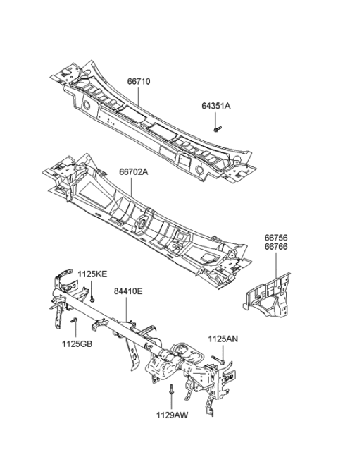 2003 Hyundai Tiburon Panel Assembly-Cowl Inner,Lower Diagram for 66702-2C010