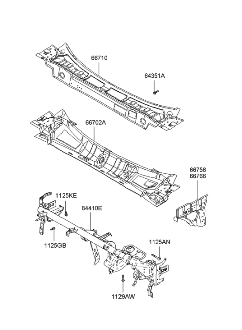 2005 Hyundai Tiburon Cowl Panel Diagram