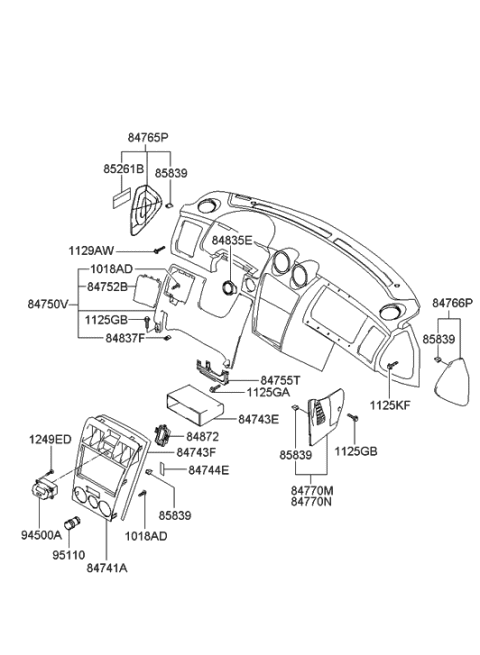2006 Hyundai Tiburon Old Body Style Crash Pad Lower Diagram