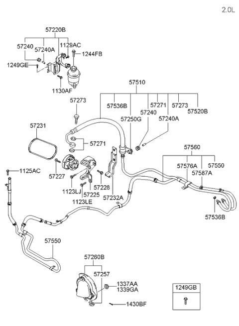 2006 Hyundai Tiburon Old Body Style Power Steering Hose & Bracket Diagram 1