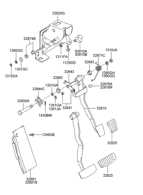 2004 Hyundai Tiburon Clutch & Brake Pedal Diagram 1