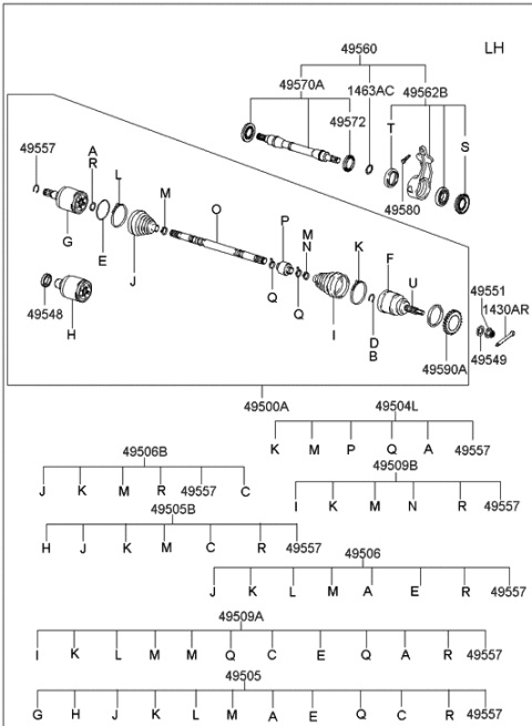 2006 Hyundai Tiburon Shaft Assembly-Drive,LH Diagram for 49501-2D402