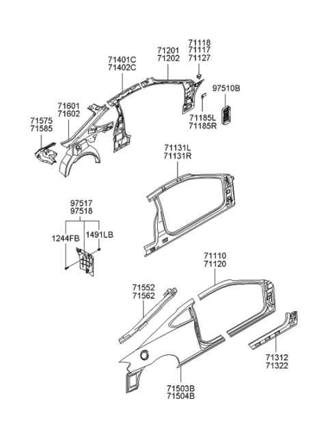 2002 Hyundai Tiburon Pillar Assembly-Center Inner,RH Diagram for 71402-2C000