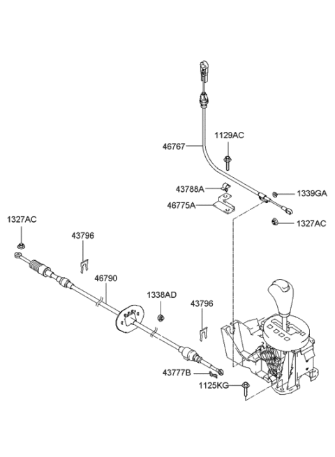 2004 Hyundai Tiburon Automatic Transmission Lever Cable Assembly Diagram for 46790-2C100