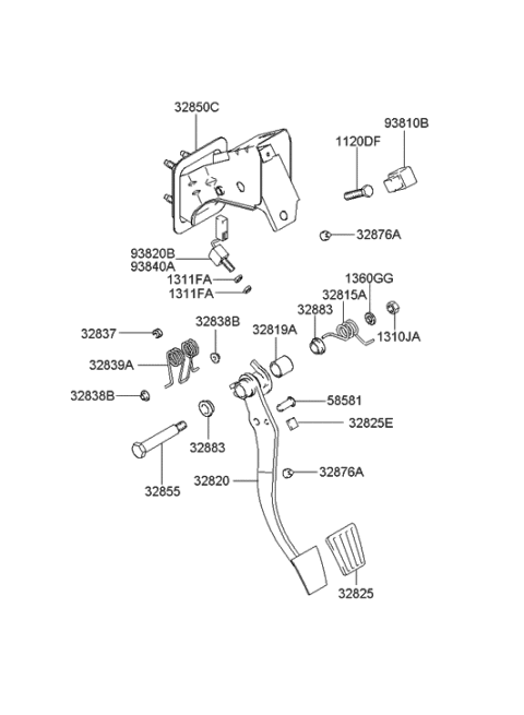 2006 Hyundai Tiburon Old Body Style Clutch & Brake Pedal Diagram 2