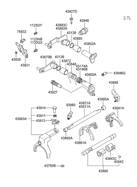 2006 Hyundai Tiburon Gear Shift Control (MTM) Diagram 3