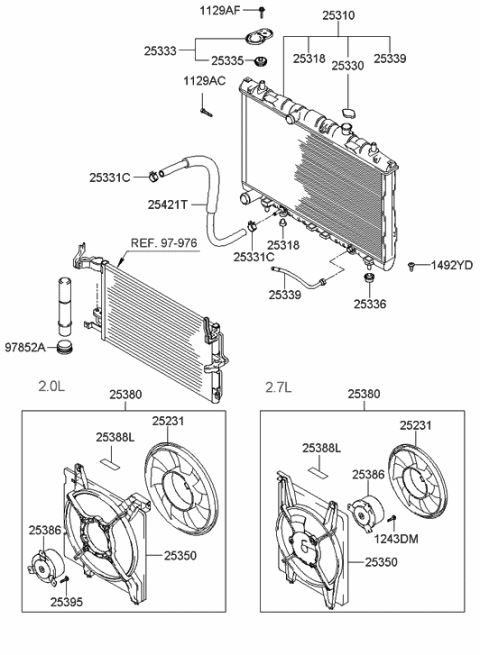 2003 Hyundai Tiburon Radiator Hose & Reservoir Tank Diagram 1