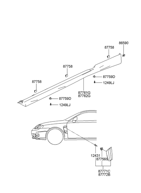 2001 Hyundai Tiburon New Body Style Body Side Moulding Diagram