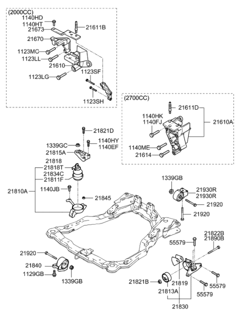 2002 Hyundai Tiburon Bracket Assembly-Roll Stopper,Rear Diagram for 21930-2D100