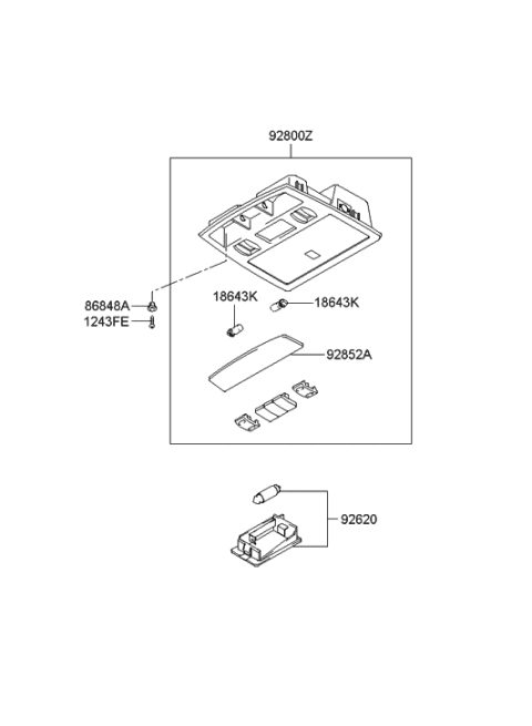 2017 Hyundai Santa Fe Overhead Console Lamp Assembly Diagram for 92800-2C500-QS