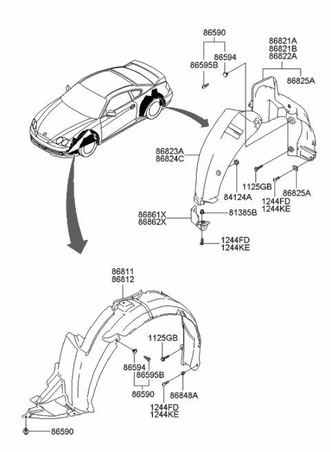 2006 Hyundai Tiburon Guard Assembly-Rear Deflector,LH Diagram for 86861-2C000