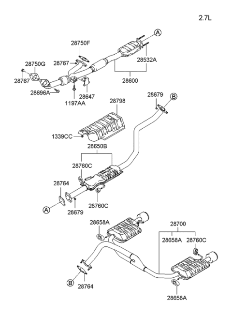 2010 Hyundai Santa Fe Tail With Muffler Pipe Diagram for 28700-2C452