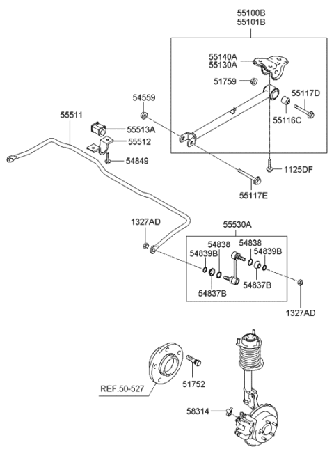 2010 Hyundai Santa Fe Bush-Stabilizer Bar Diagram for 55513-2C110