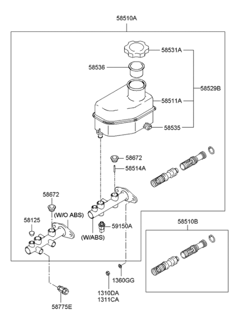 2001 Hyundai Tiburon Cylinder Assembly-Brake Master Diagram for 58510-2C800