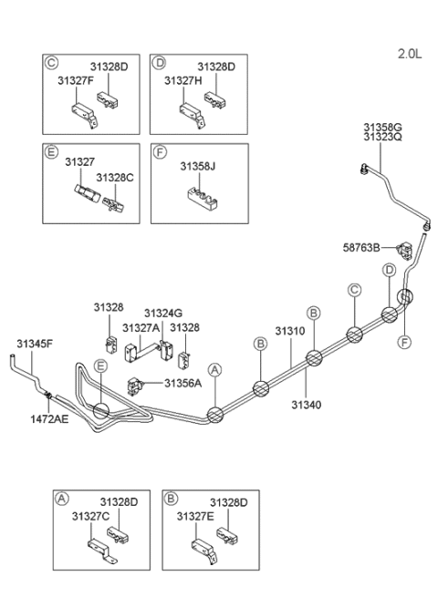 2004 Hyundai Tiburon Hose-Vapor Tube To PCSV Diagram for 31373-2C500