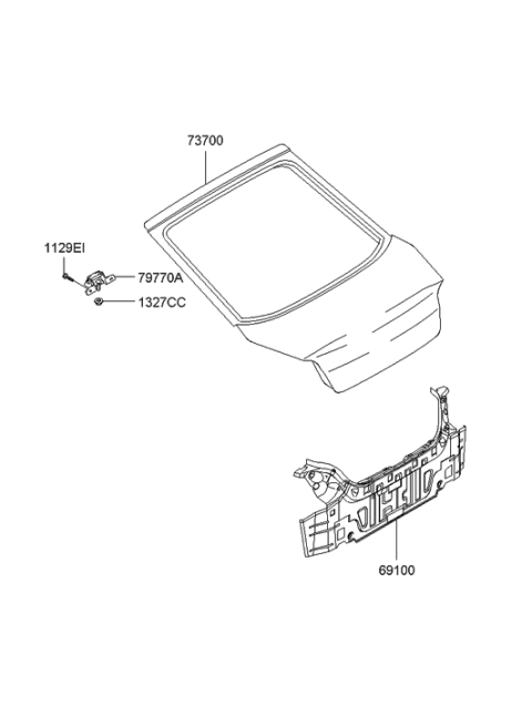 2002 Hyundai Tiburon Panel Assembly-Tail Gate Diagram for 73700-2C130