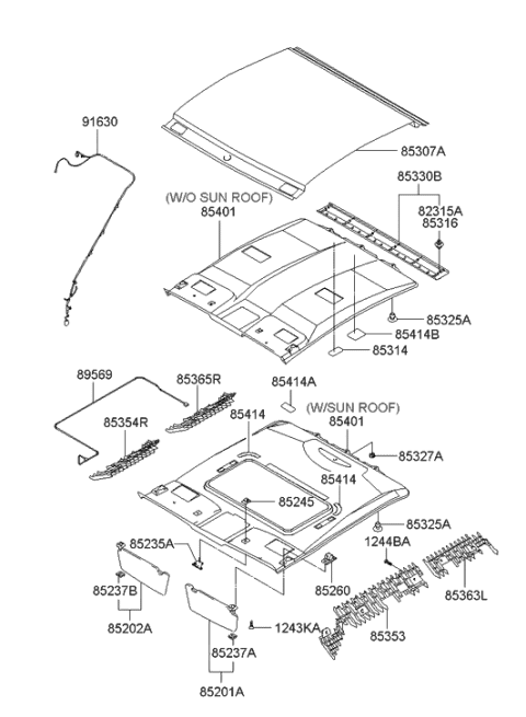 2006 Hyundai Tiburon Sunvisor & Head Lining Diagram