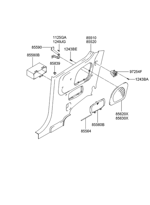 2002 Hyundai Tiburon Trim Assembly-Quarter Inner RH Diagram for 85520-2C500-LK