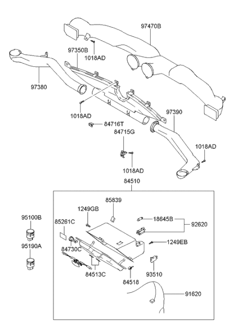2013 Hyundai Santa Fe Glove Box Assembly Diagram for 84501-2C500-LK