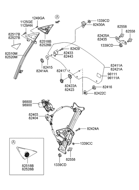 2006 Hyundai Tiburon Front Door Window Regulator & Glass Diagram