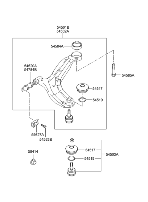 2002 Hyundai Tiburon Arm Complete-LWR RH Diagram for 54501-2C000