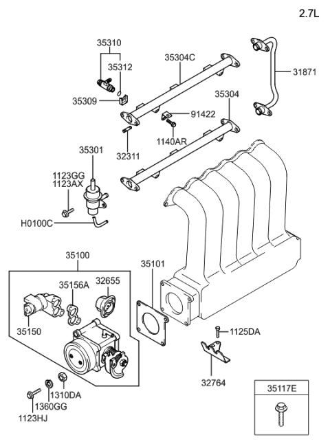 2003 Hyundai Tiburon Gasket-Throttle Body Diagram for 35101-23510