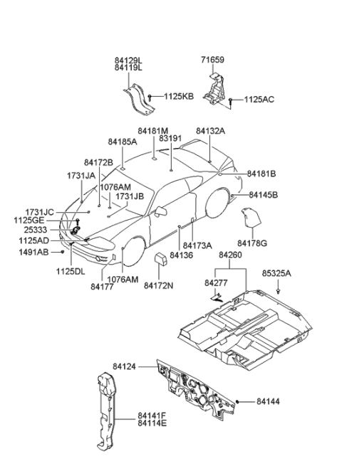2013 Hyundai Santa Fe Insulator-Dash Panel Diagram for 84124-2D000