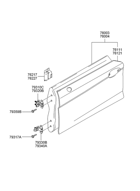 2003 Hyundai Tiburon Hinge Assembly-Door Upper,LH Diagram for 79310-2C000