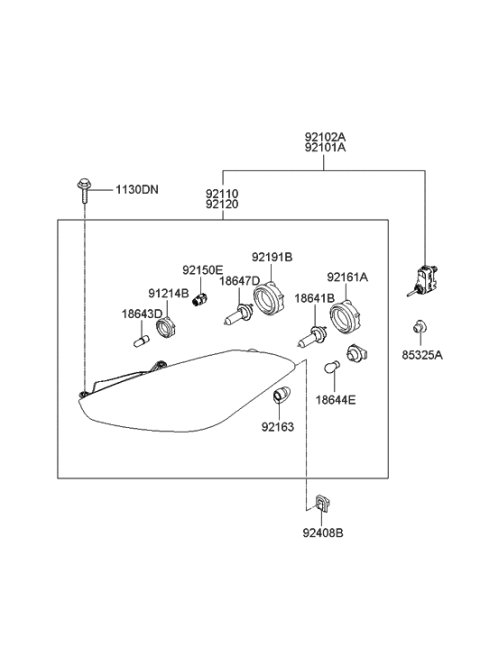 2005 Hyundai Tiburon Passenger Side Headlight Assembly Composite Diagram for 92102-2C552