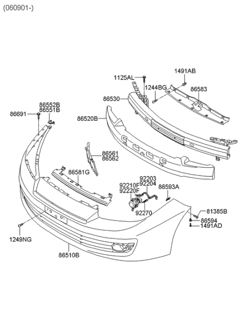 2003 Hyundai Tiburon Bracket-Front Bumper Upper Side Mounting Diagram for 86552-2C700