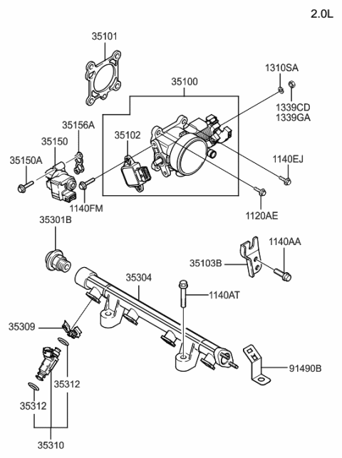 2004 Hyundai Tiburon Throttle Body & Injector Diagram 1