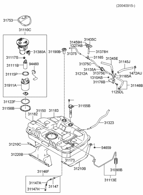 2013 Hyundai Santa Fe Fuel Filter Intake Assembly Diagram for 31911-2C000