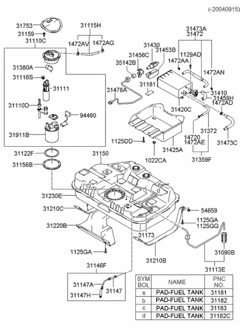 2004 Hyundai Tiburon Fuel Tank Diagram 1