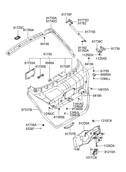 2003 Hyundai Tiburon Tail Gate Trim Diagram