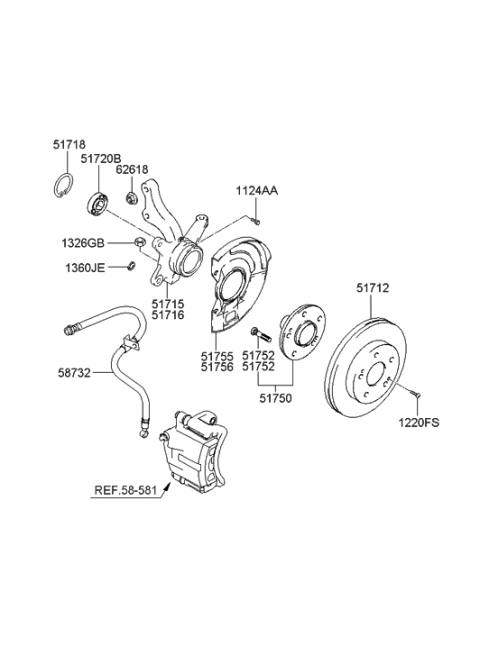 2006 Hyundai Tiburon Front Axle Hub Diagram