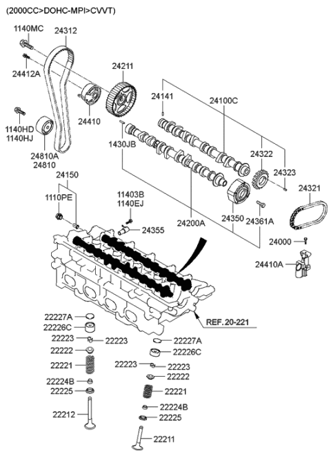 2006 Hyundai Tiburon Shim Diagram for 22227-23664