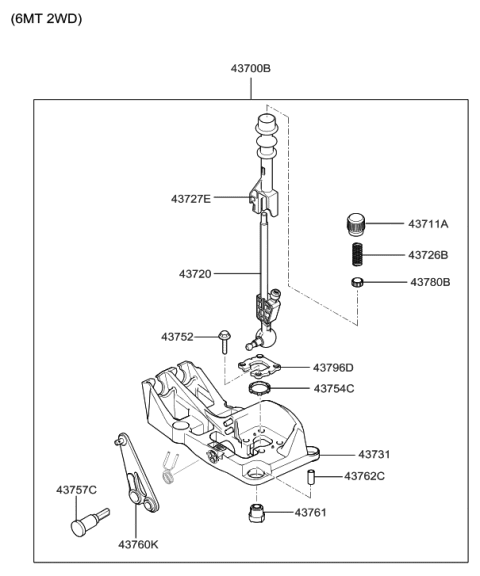 2006 Hyundai Tiburon Old Body Style Shift Lever Control (MTM) Diagram 2