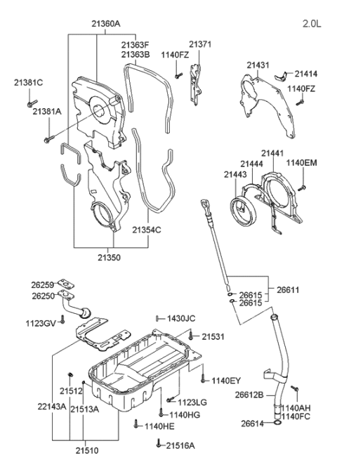 2001 Hyundai Tiburon New Body Style Belt Cover & Oil Pan Diagram 1