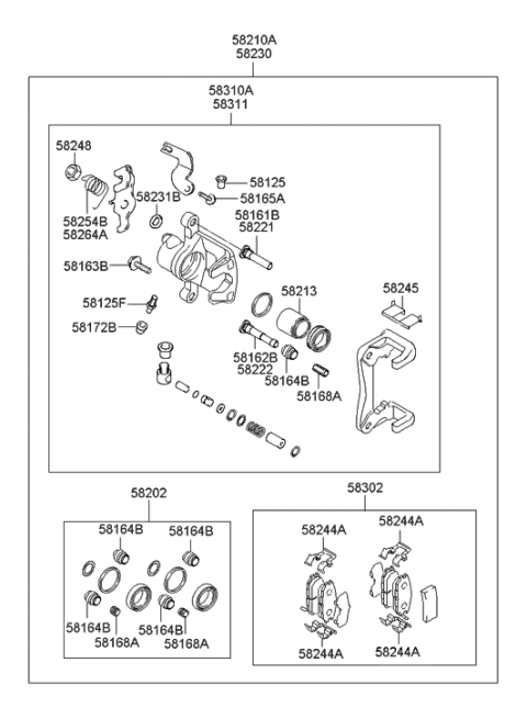 2012 Hyundai Santa Fe Rear Disc Brake Pad Kit Diagram for 58302-2CA00