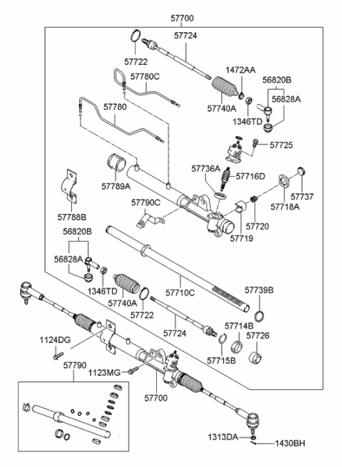 2012 Hyundai Santa Fe Gear & Linkage Assembly-Power Steering Diagram for 57710-2C000