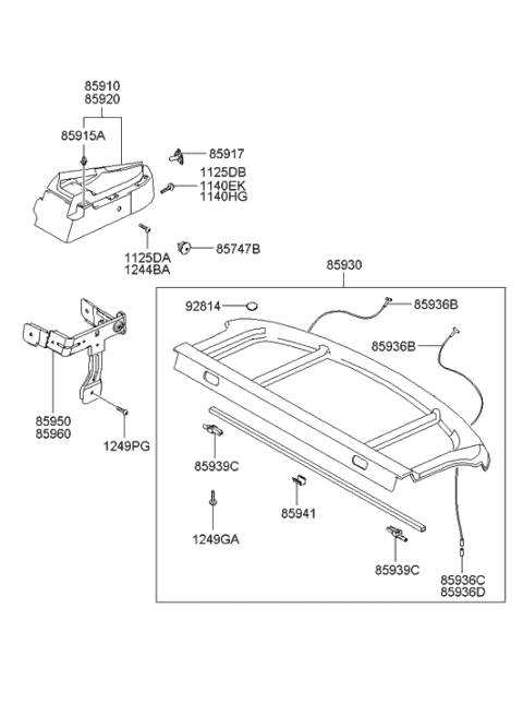 2010 Hyundai Santa Fe Bracket-Cover Shelf Center Rail Diagram for 85941-24200