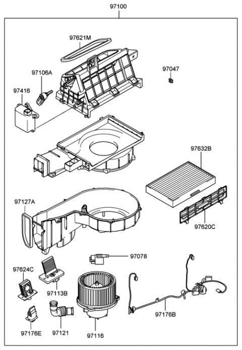 2005 Hyundai Tiburon Blower Unit Diagram for 97106-2C150