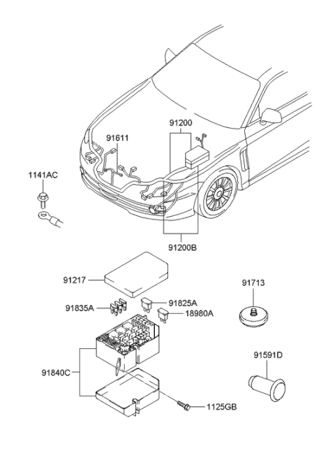 2004 Hyundai Tiburon Wiring Assembly-Engine Diagram for 91207-2C221