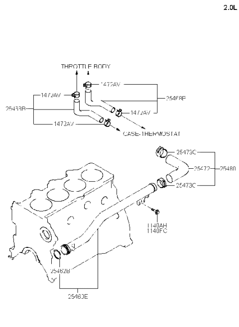 2001 Hyundai Tiburon Coolant Pipe & Hose Diagram 1